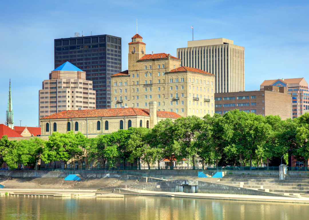 A historic building on the river in Dayton.