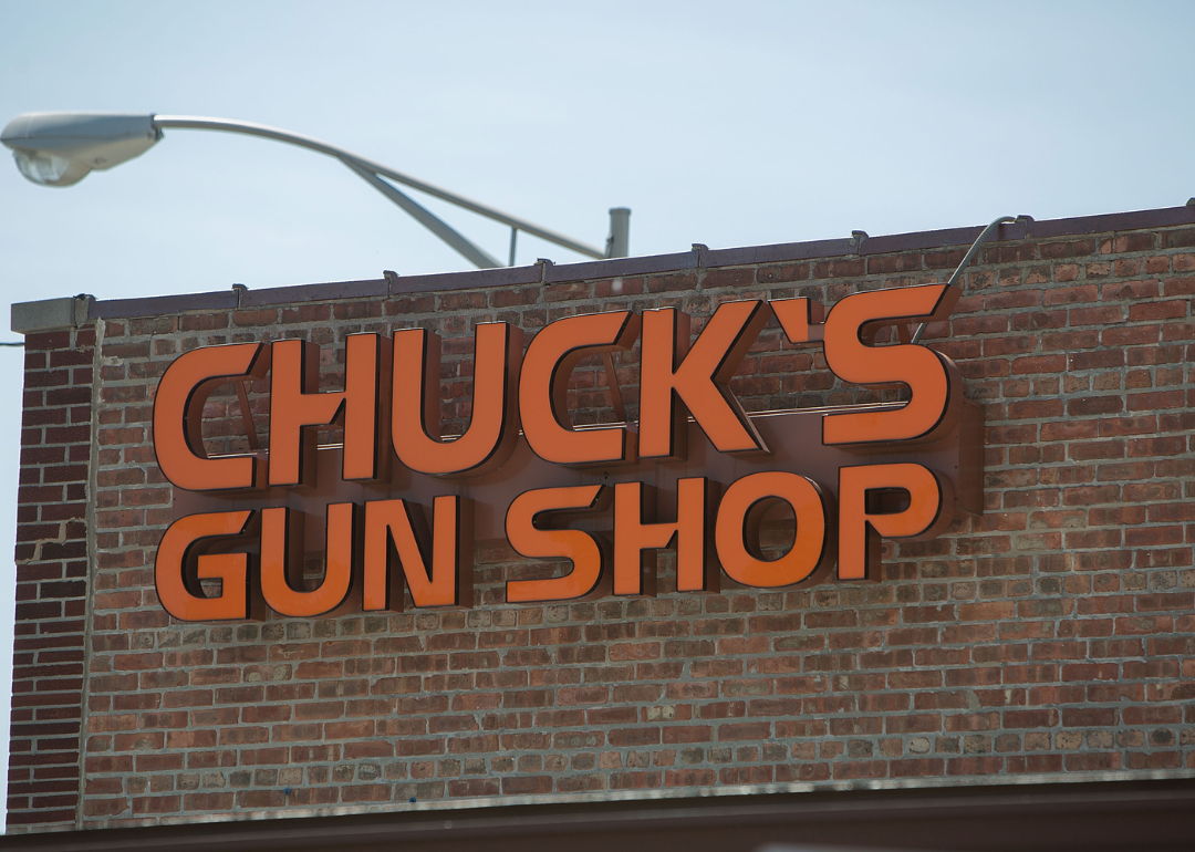 The sign outside Chuck's Gun Shop in Riverdale.