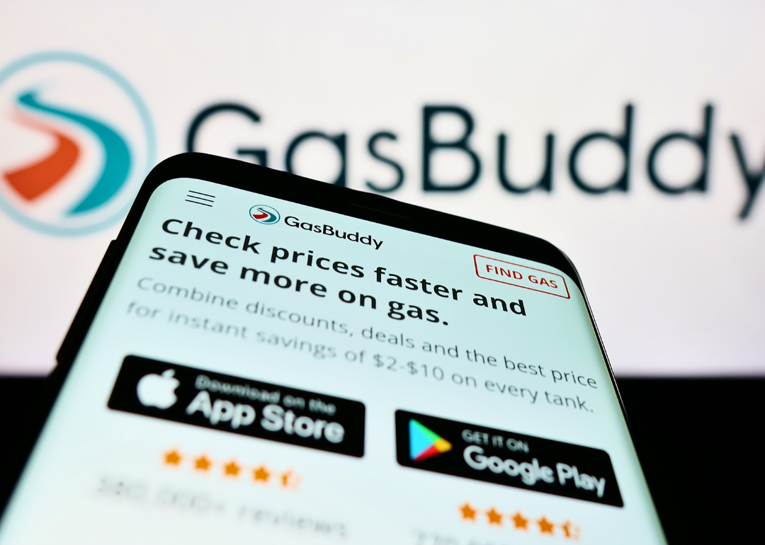 A mobile phone preparing to download the app GasBuddy.