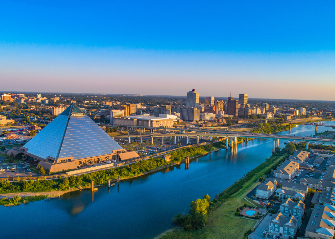 An aerial view of downtown Memphis' skyline.