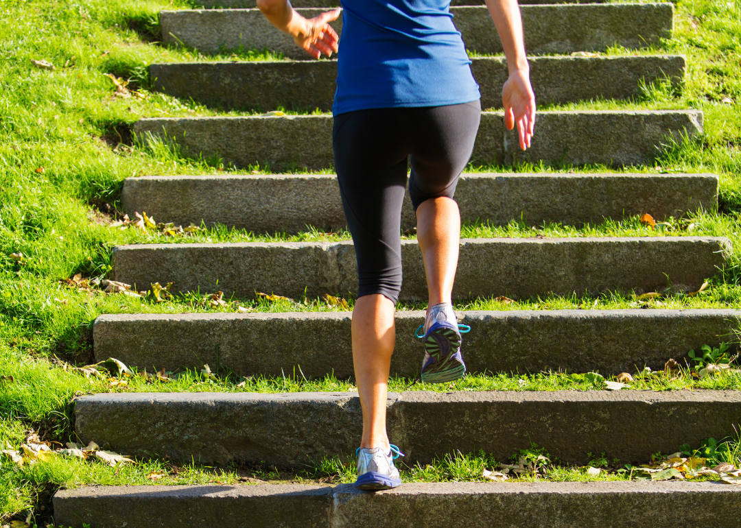 A person running up stairs