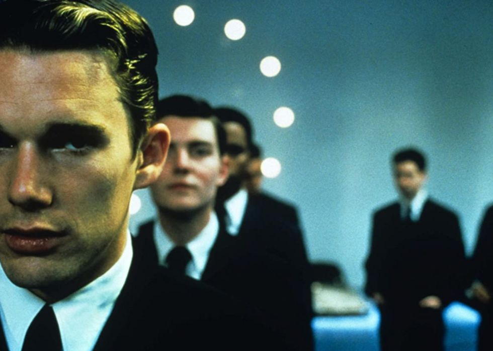 Ethan Hawke looks at the camera during a scene in the film, Gattaca.