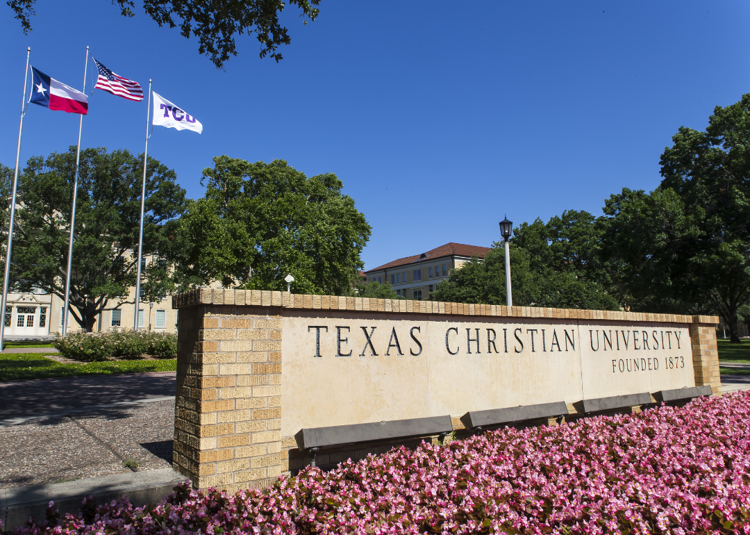 The entrance sign at Texas Christian University.