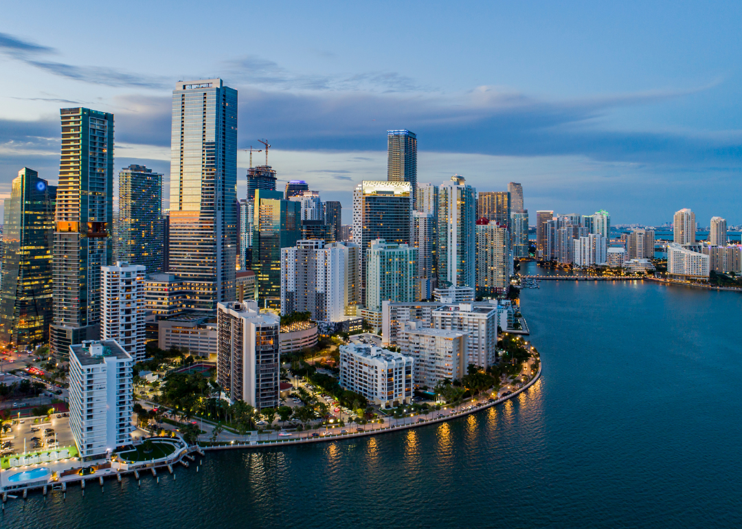 Miami's coastline at night.