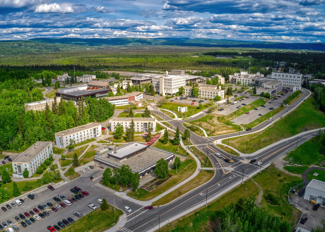 An aerial view of the state university campus in Fairbanks.