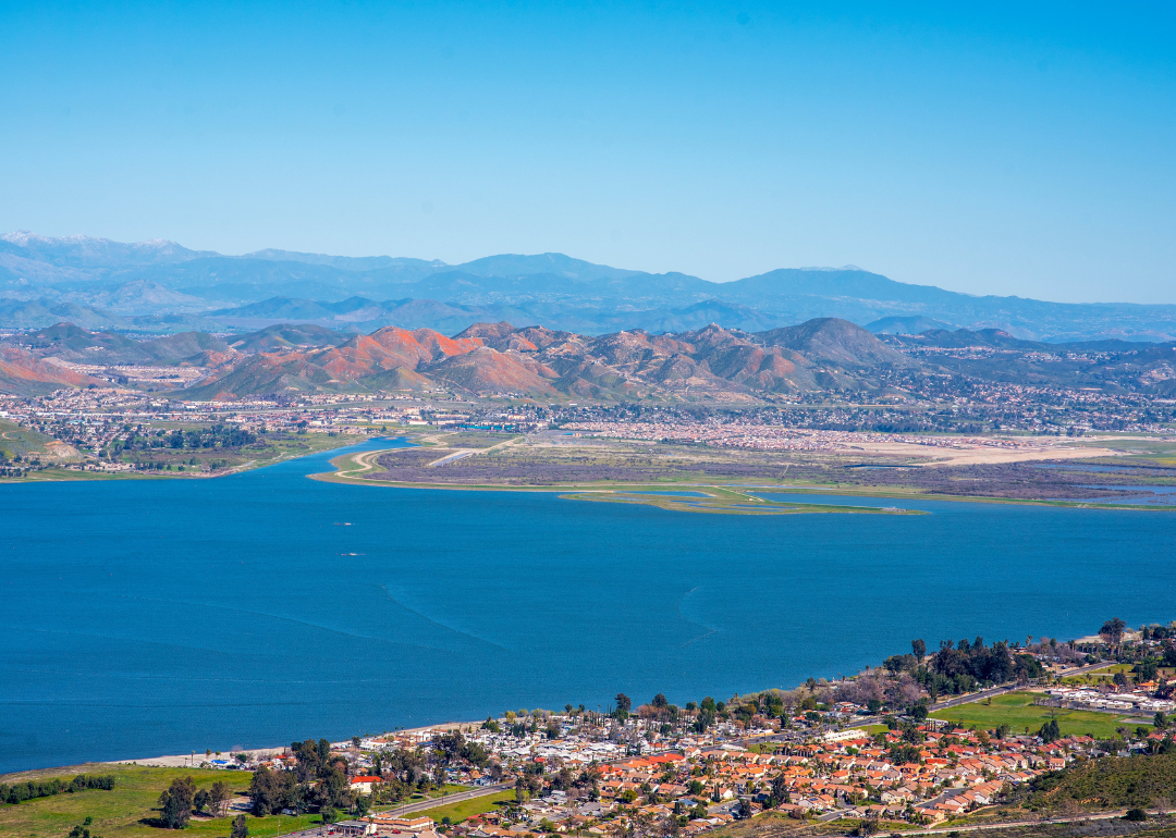 An aerial view of the mountains of Lake Elsinore.
