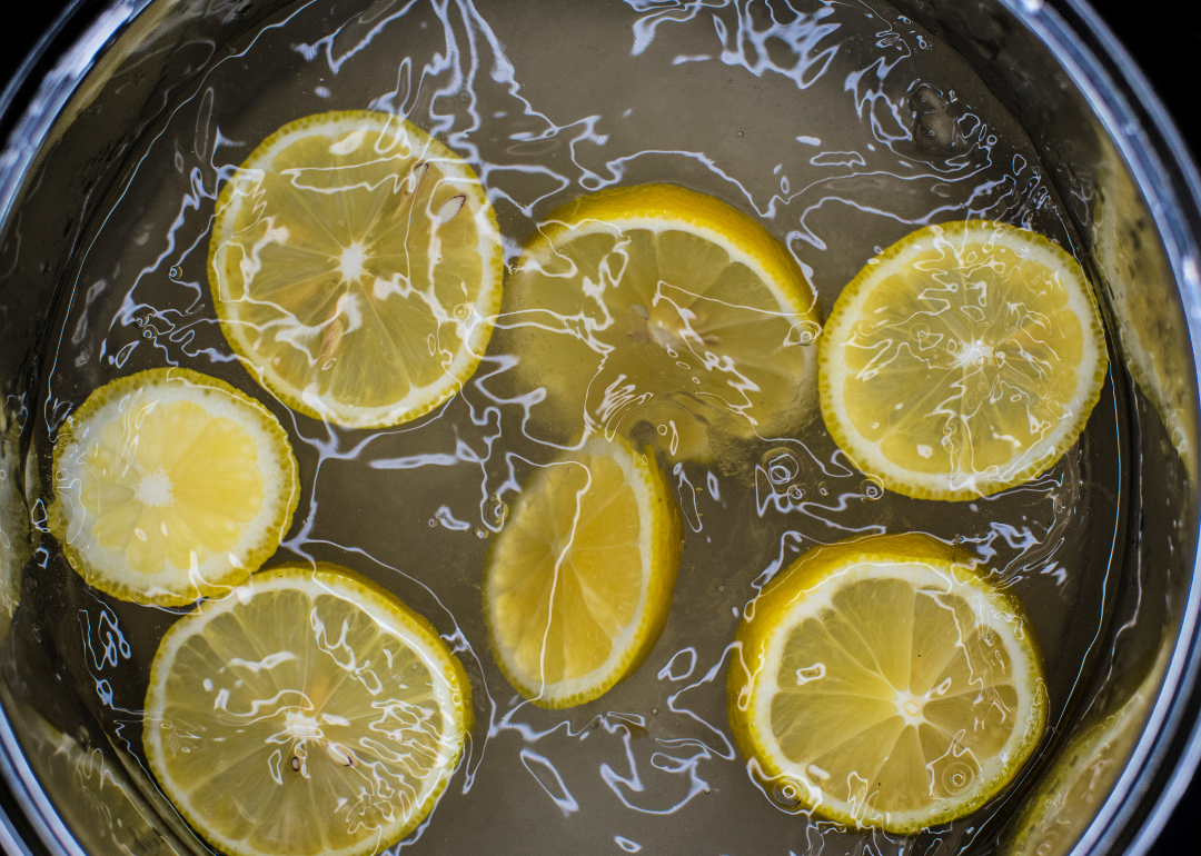 Lemon slices in simmering water.