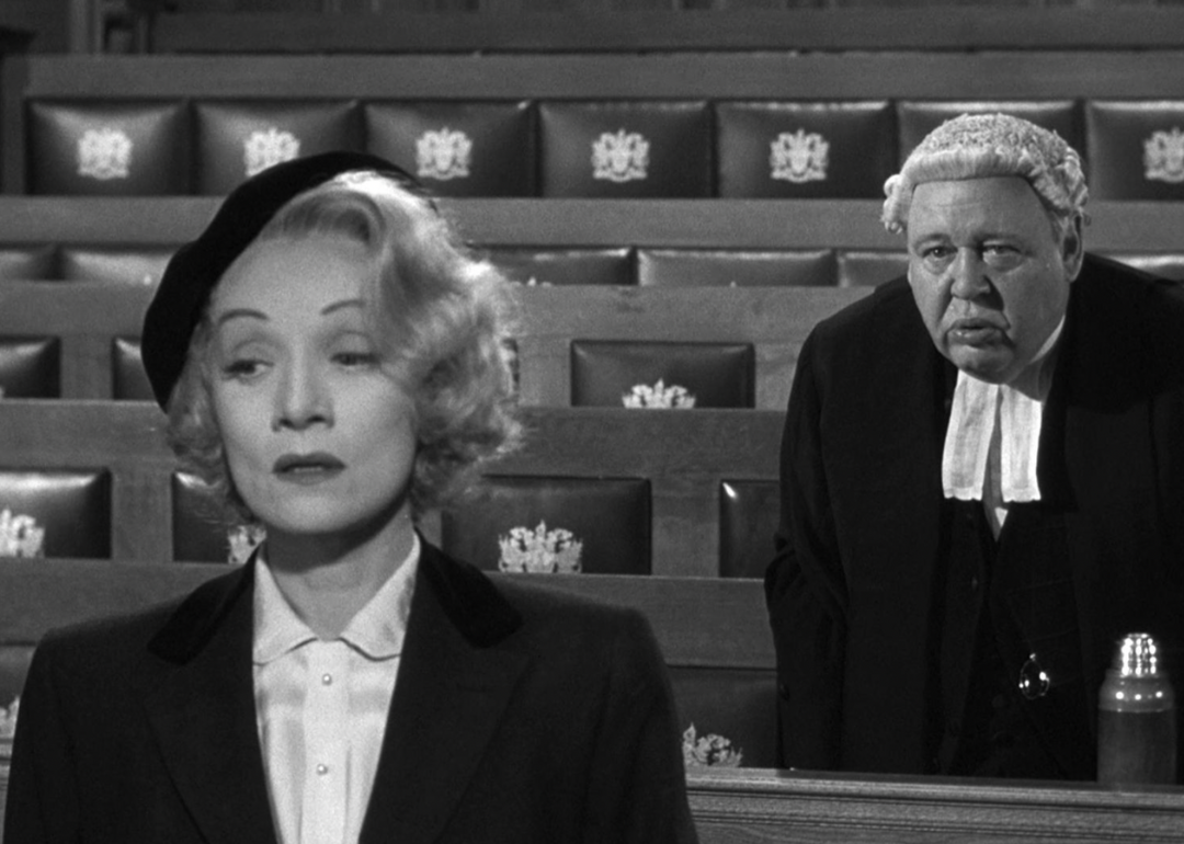 Marlene Dietrich and Charles Laughton in "Witness for the Prosecution."
