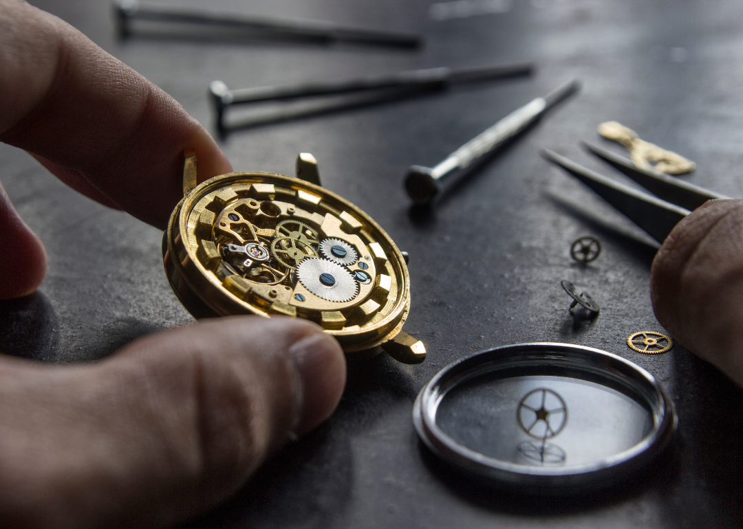 A wristwatch being fixed.