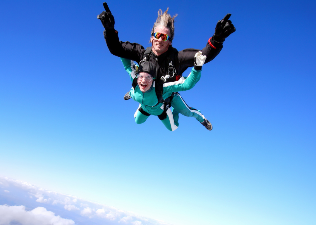 Tandem skydivers in freefall