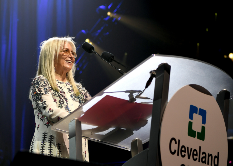 Dr. Miriam Adelson speaking onstage during the 24th annual Keep Memory Alive 'Power of Love Gala' benefit 