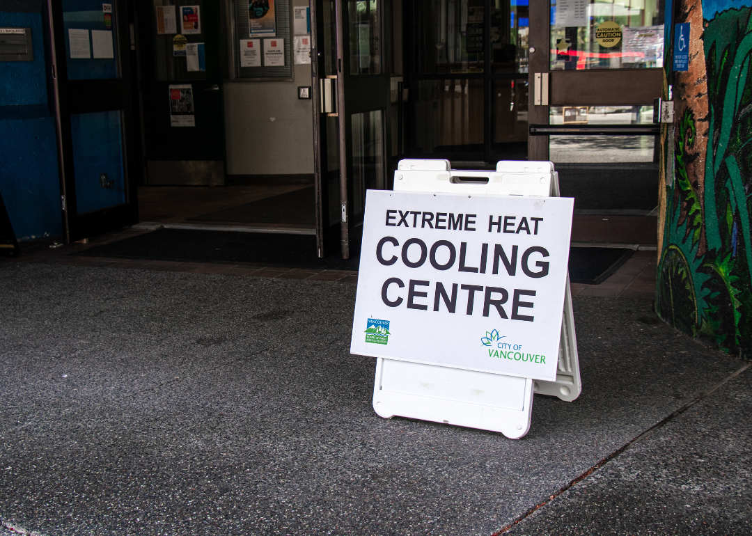 A sign marking Denman Community Centre in Vancouver, British Columbia, as an Extreme Heat Cooling Centre