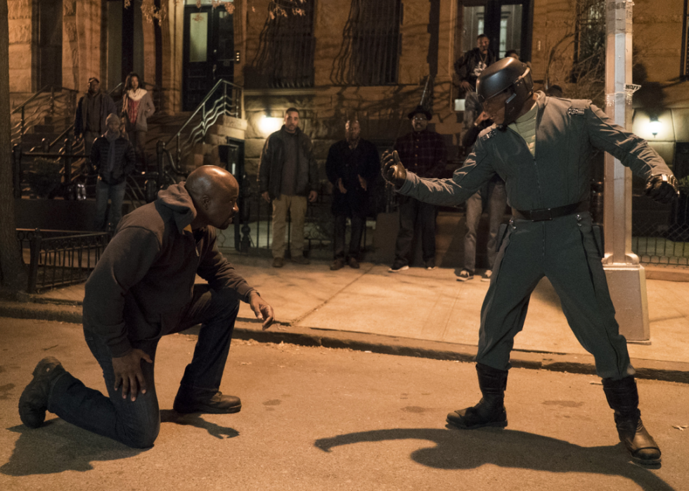 Erik LaRay Harvey and Mike Colter in Luke Cage (2016)