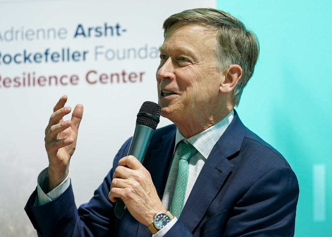 United States Senator from Colorado John Hickenlooper speaking at an Atlantic Council event on day seven of the COP26 at SECC on November 06, 2021.
