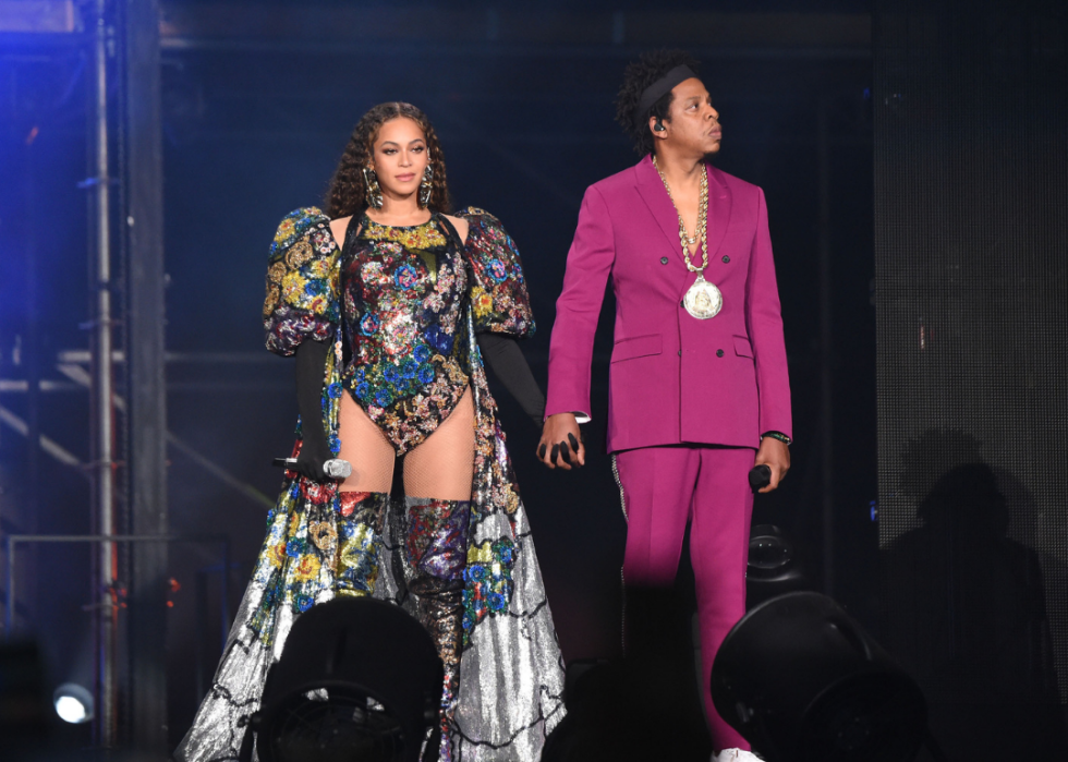 Beyoncé and Jay-Z performing during the Global Citizen Festival: Mandela 100 at FNB Stadium 
