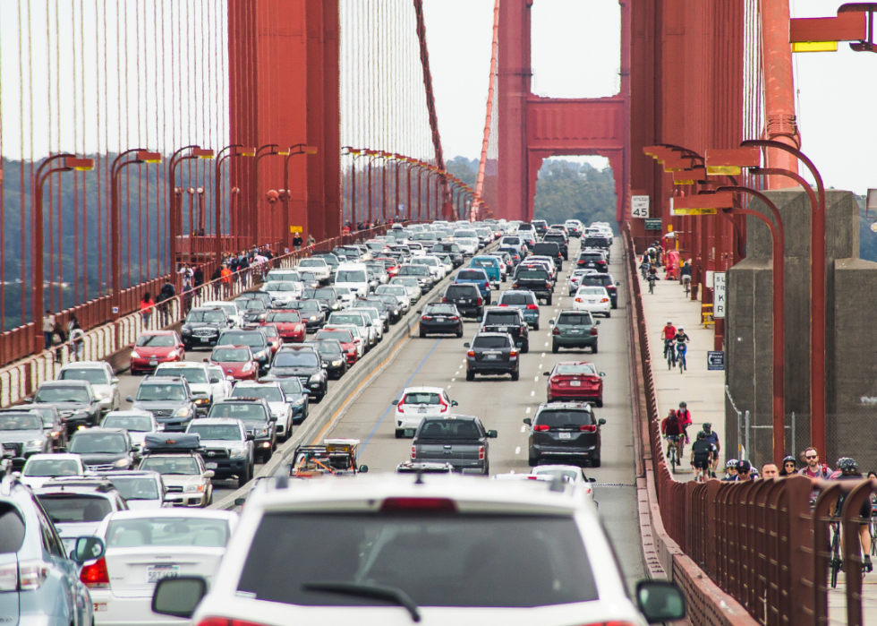 Traffic on the Golden Gate Bridge in San Francisco, California