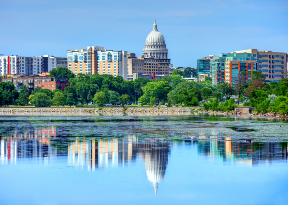 Madison as viewed from across the water on a bright, sunny day.