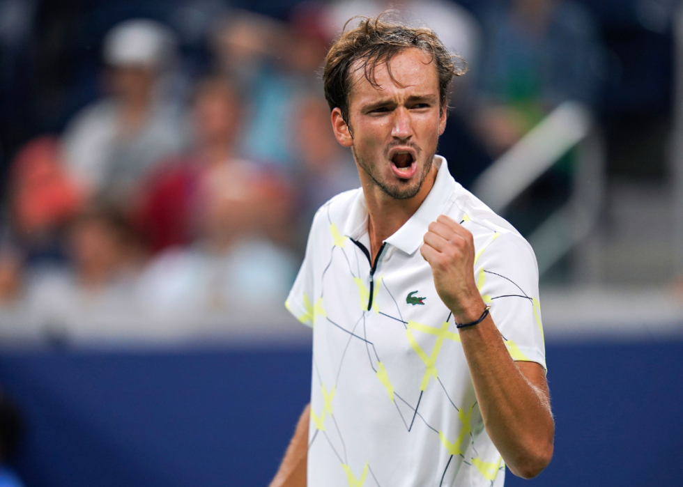 Daniil Medvedev of Russia reacting to his point against Dominik Koepfer of Germany in their Round Four Men's Singles tennis match during the 2019 US Open at the USTA Billie Jean King National Tennis Center in New York