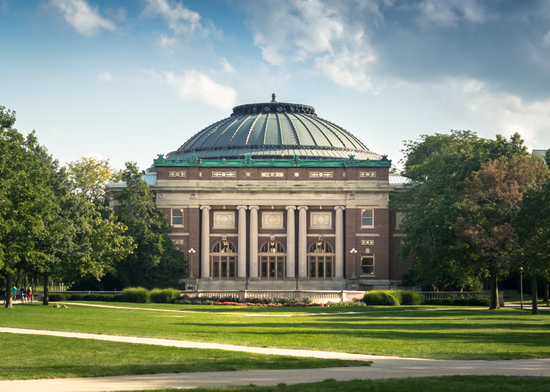 Foellinger Auditorium at University of Illinois at Urbana Champaign as viewed from the main quad. 
