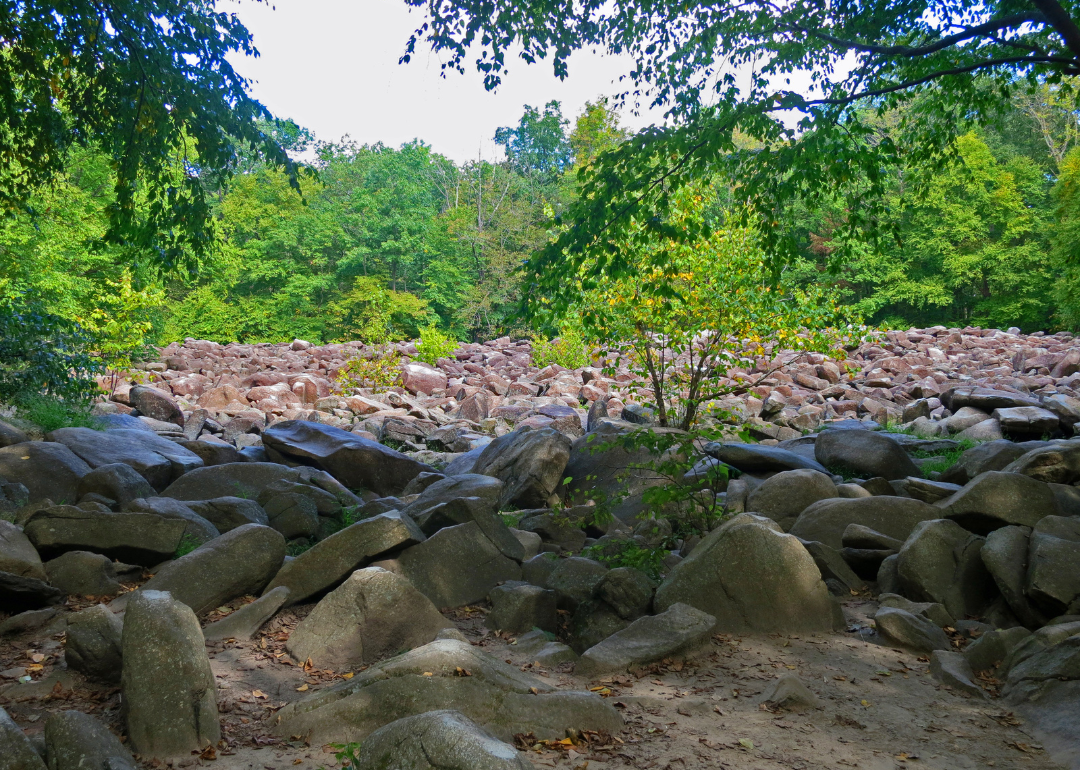 The sonorous stones of Ringing Rocks Park, near Falls Creek Waterfall in Bucks County.