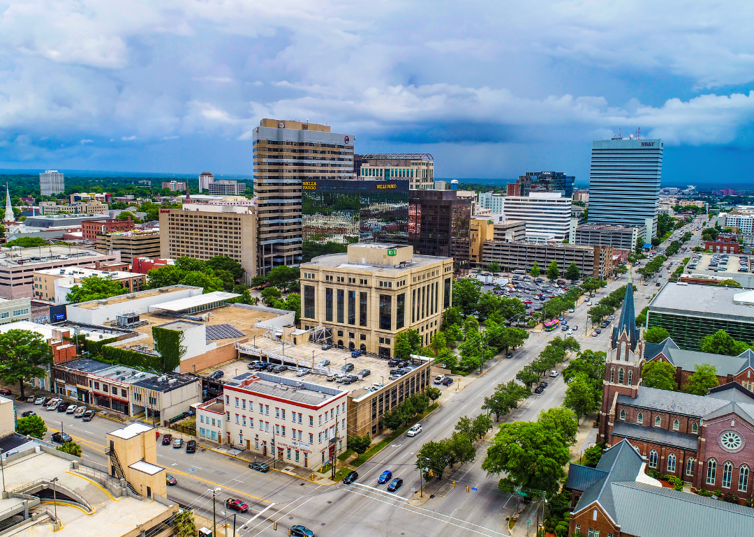 An aerial view of downtown Columbia.