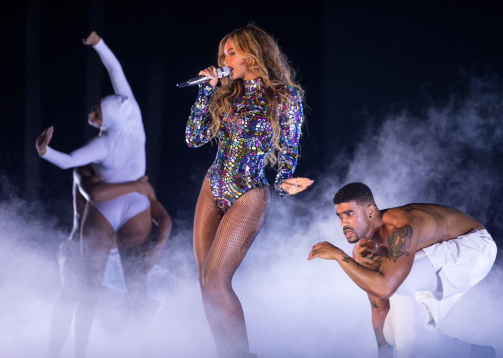 Beyonce and dance partner, Alvester Martin, performing onstage during the 2014 MTV Video Music Awards