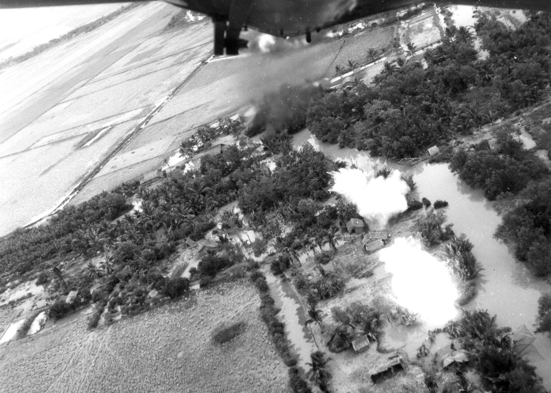 Fire-bombing of a suspected Viet Cong village by a USAF F-100D.