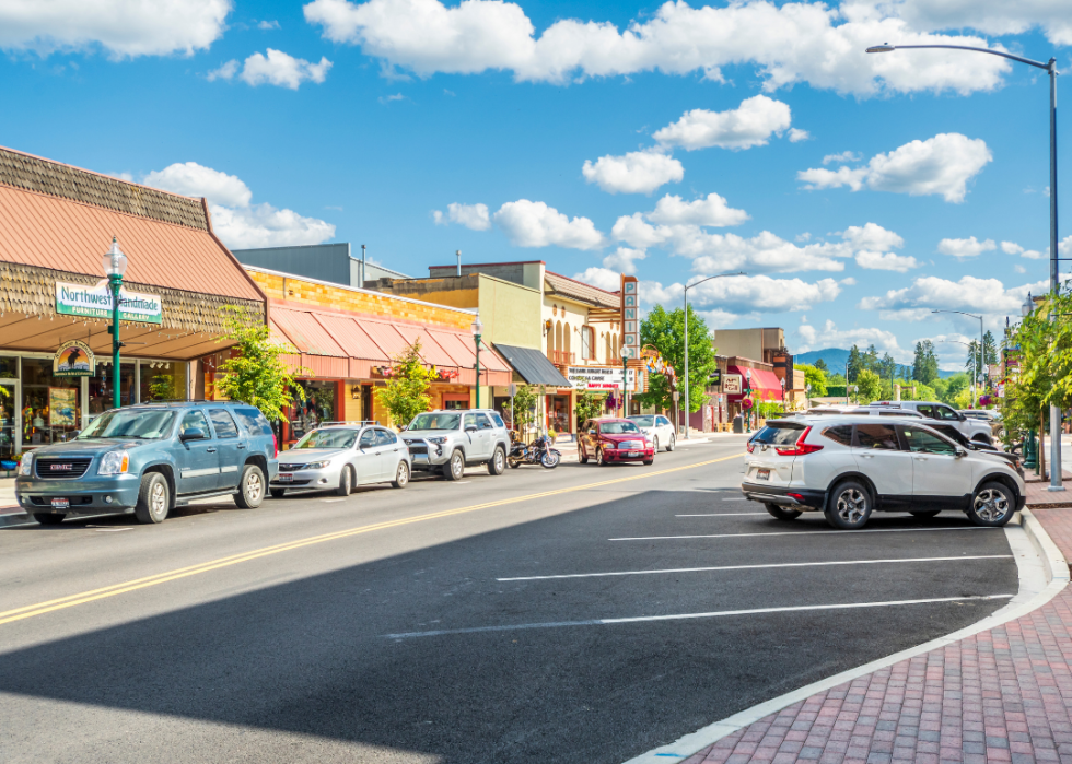 Cars parked on the street in Sandpoint, Idaho