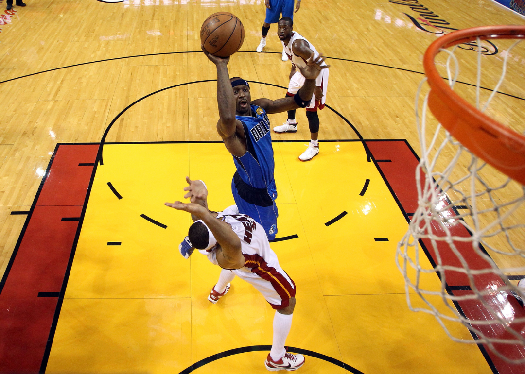 Jason Terry #31 of the Dallas Mavericks attempting a shot against the Miami Heat in Game Six of the 2011 NBA Finals