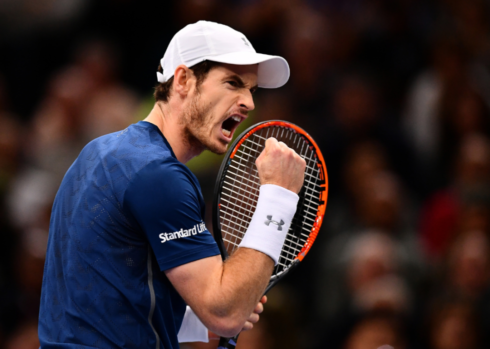 Andy Murray of Great Britain reacting during the Mens Singles Final against John Isner of the United States on day seven of the BNP Paribas Masters