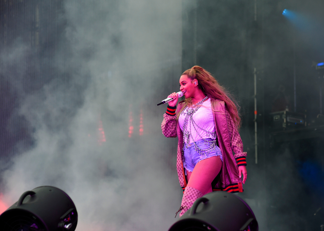 Beyonce performing on stage during the "On the Run II" Tour. 