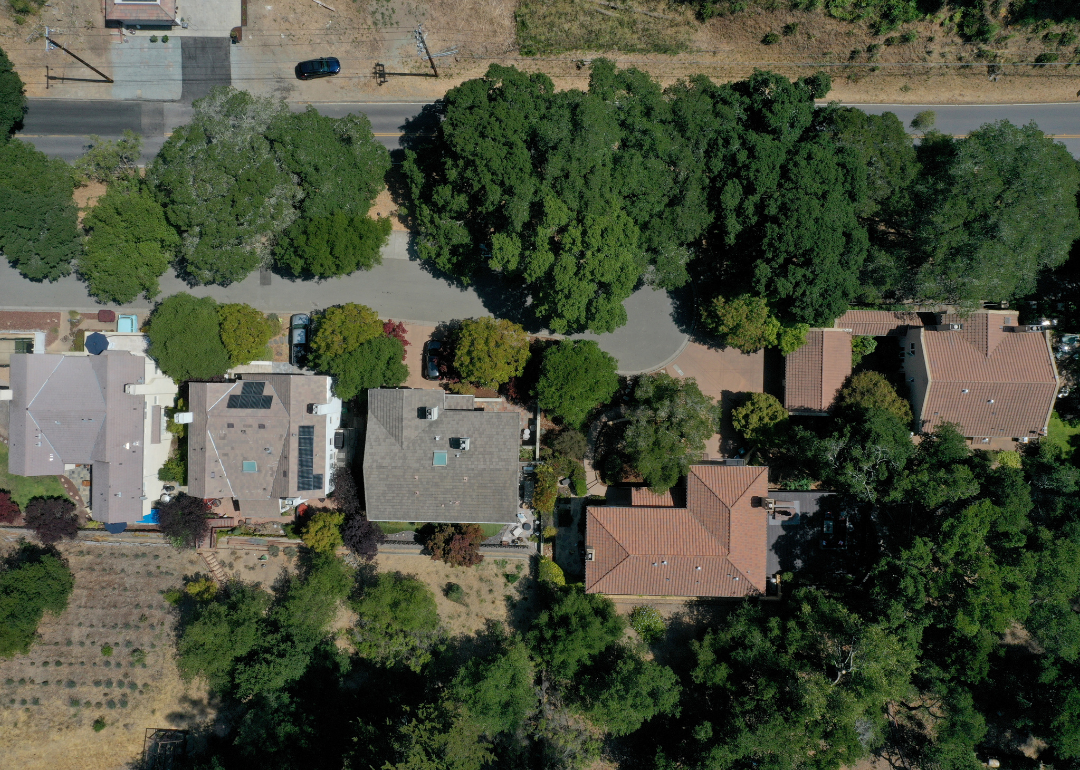 An aerial view of homes in Oakland, California.