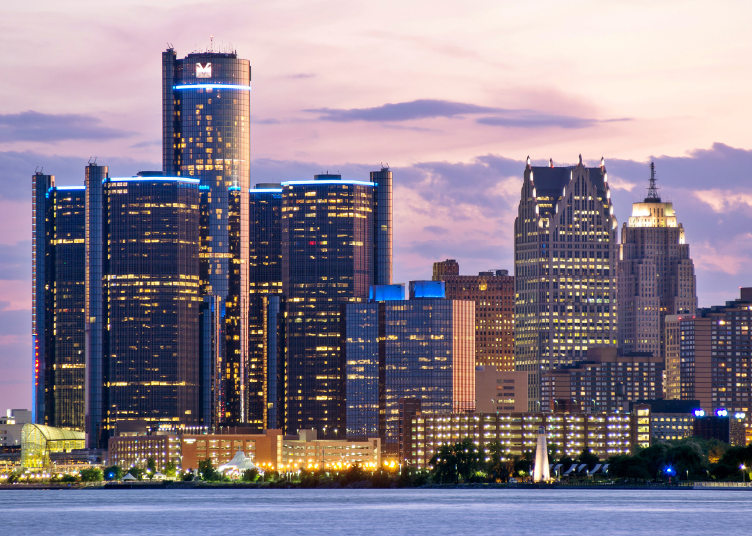 Downtown Detroit at sunset.