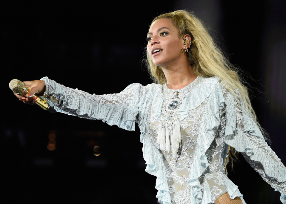 Entertainer Beyonce performing on stage during "The Formation World Tour" at Levi's Stadium