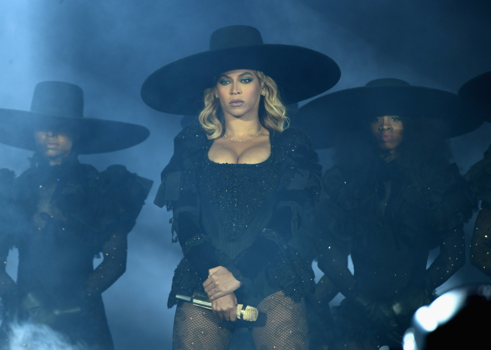 Beyonce performing on stage during "The Formation World Tour" at the Citi Field
