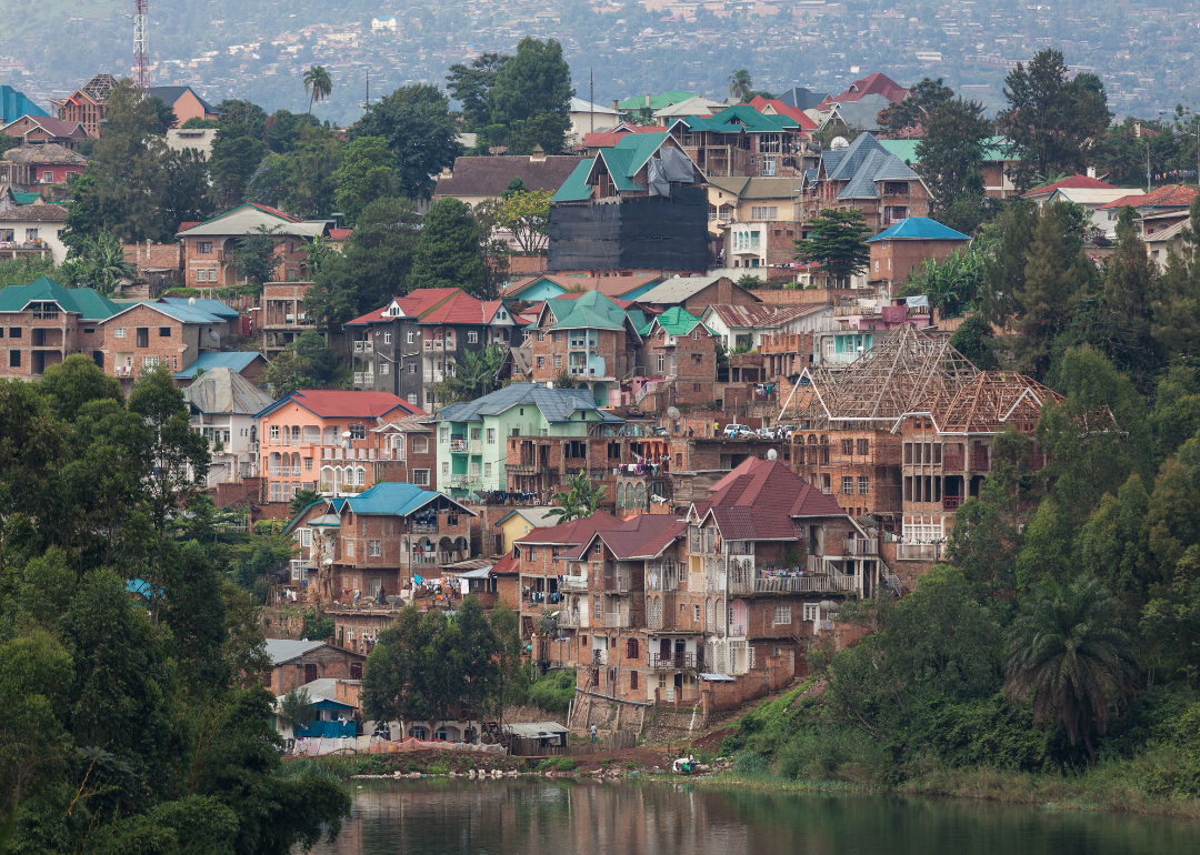 Bukavu, Democratic Republic of the Congo, with buildings and the buildings near Kivu Lake