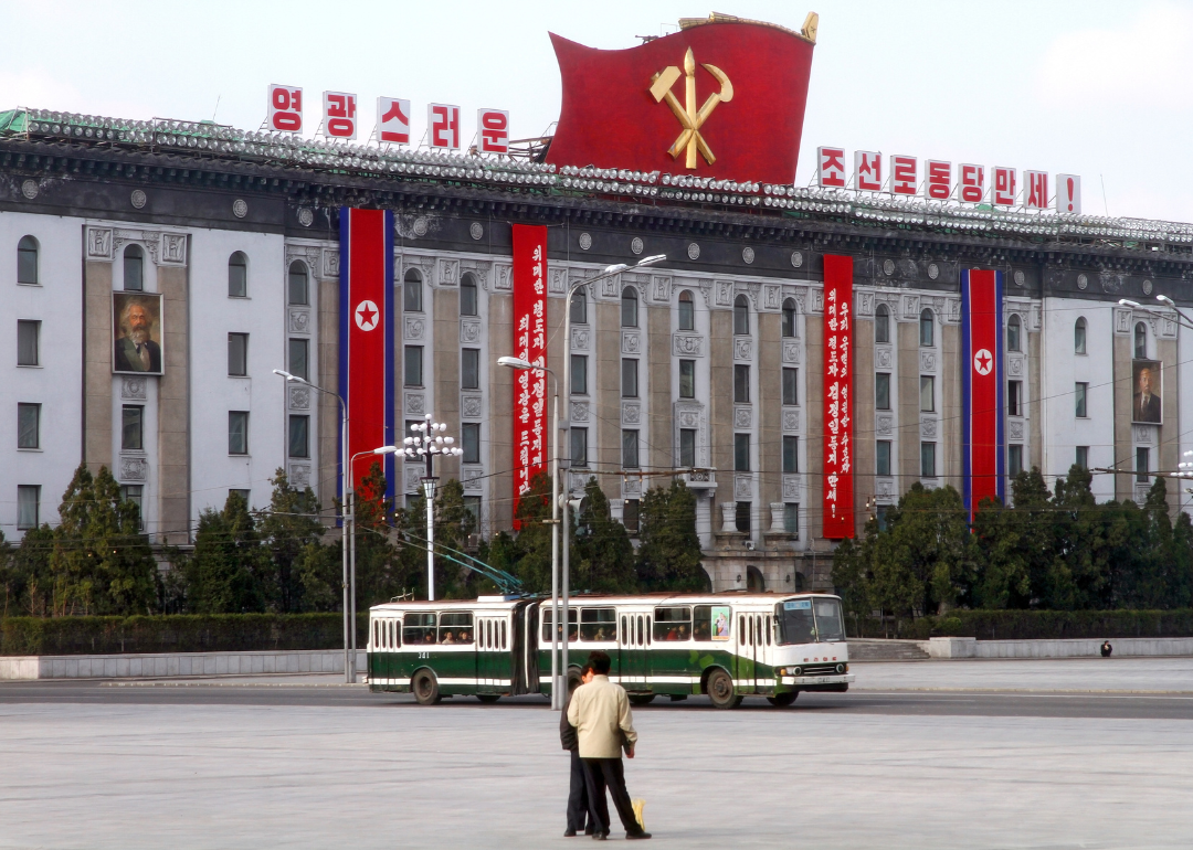 The government building at the central square of Kim Il-Sung in Pyongyang, North Korea