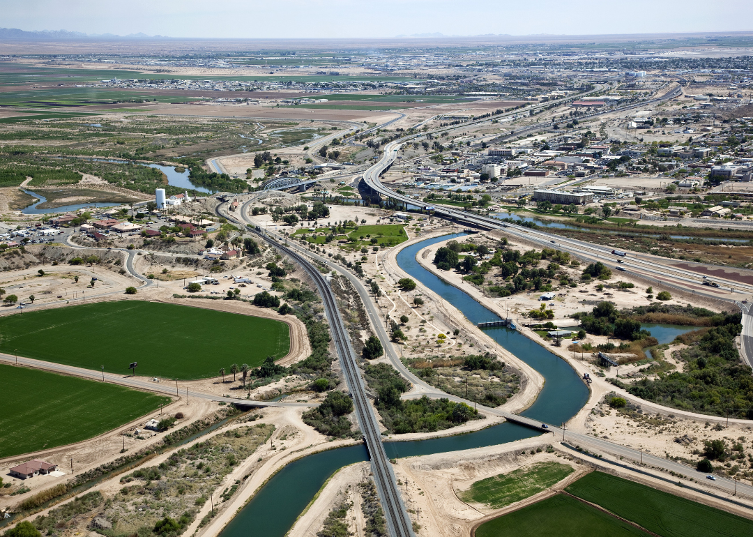 The Arizona-California border and the Colorado River in Yuma.