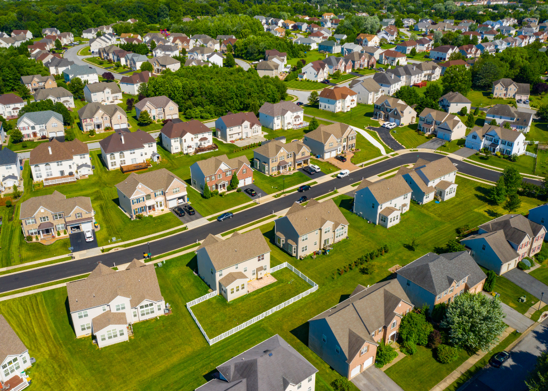 Residential upscale homes in Brookside, Delaware, as seen from an aerial view.