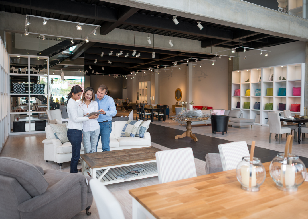 A couple shopping at a furniture store