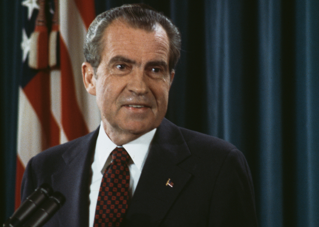 Richard Nixon holding a press conference in 1974.