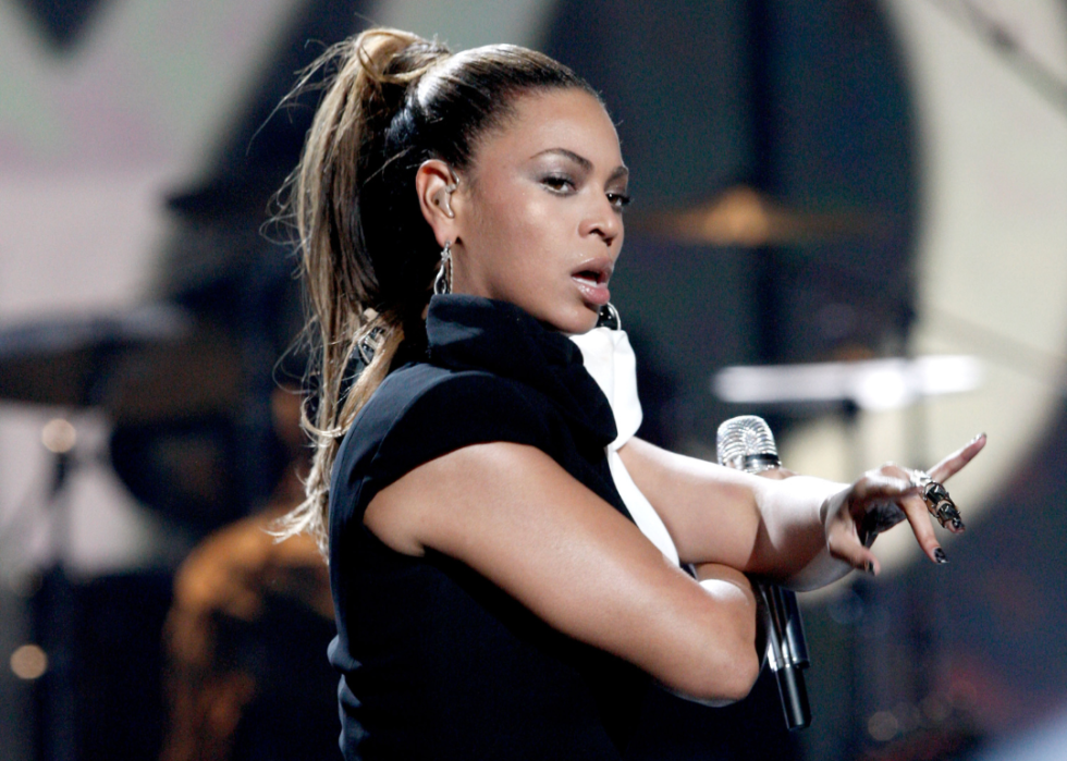 Beyonce Knowles performing onstage during the 2008 American Music Awards