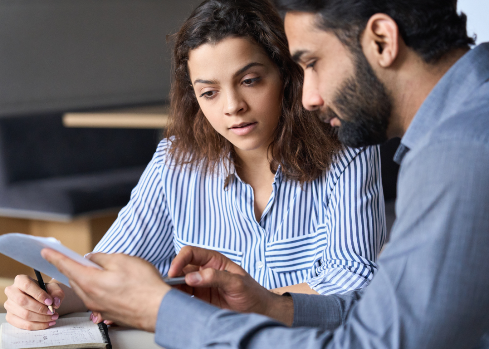 Two people studying together.