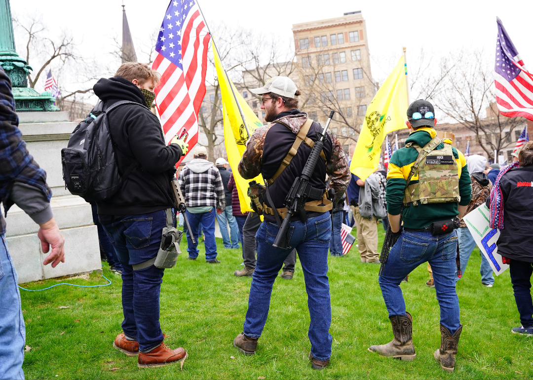 Pro 2nd Amendment gun rights supporters participating at Reopen Wisconsin rally in Madison.