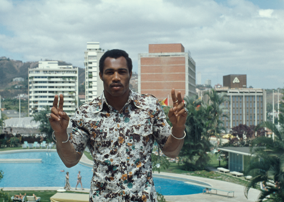 American boxer Ken Norton giving peace signs in March 1974.