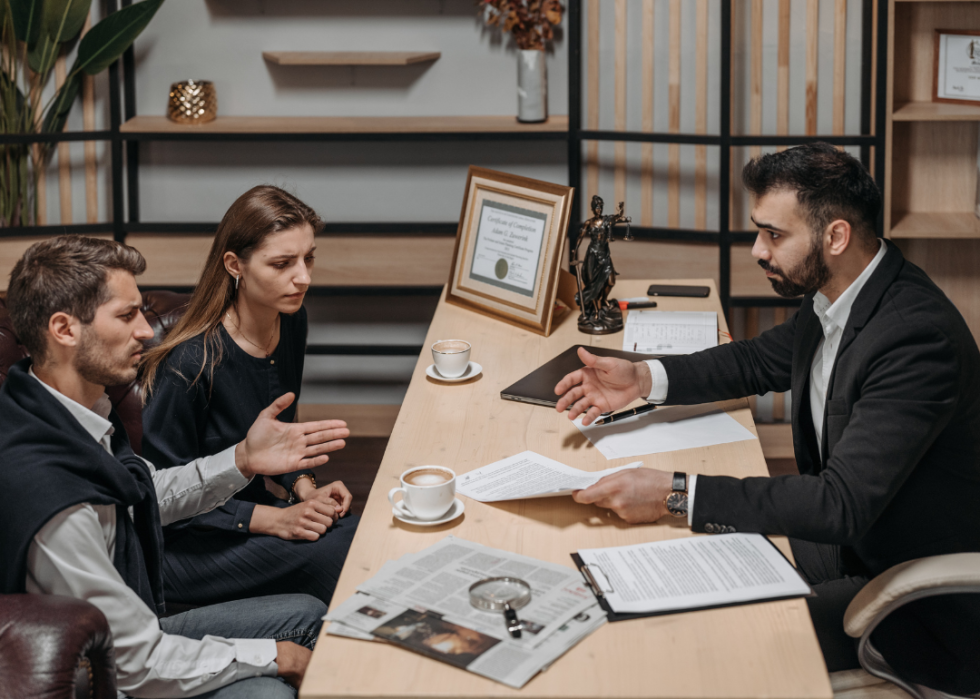 A lawyer holding a meeting in an office.