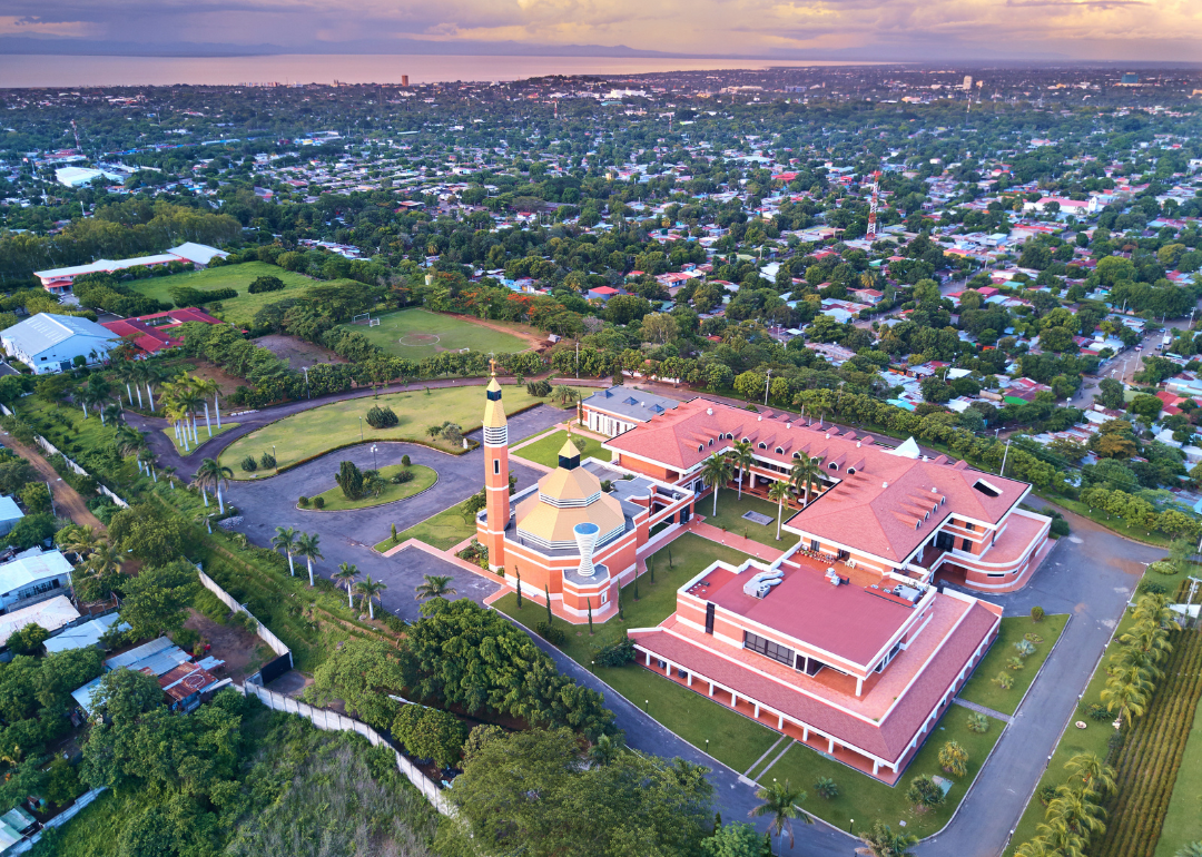 An aerial view of Managua, Nicaragua at dusk