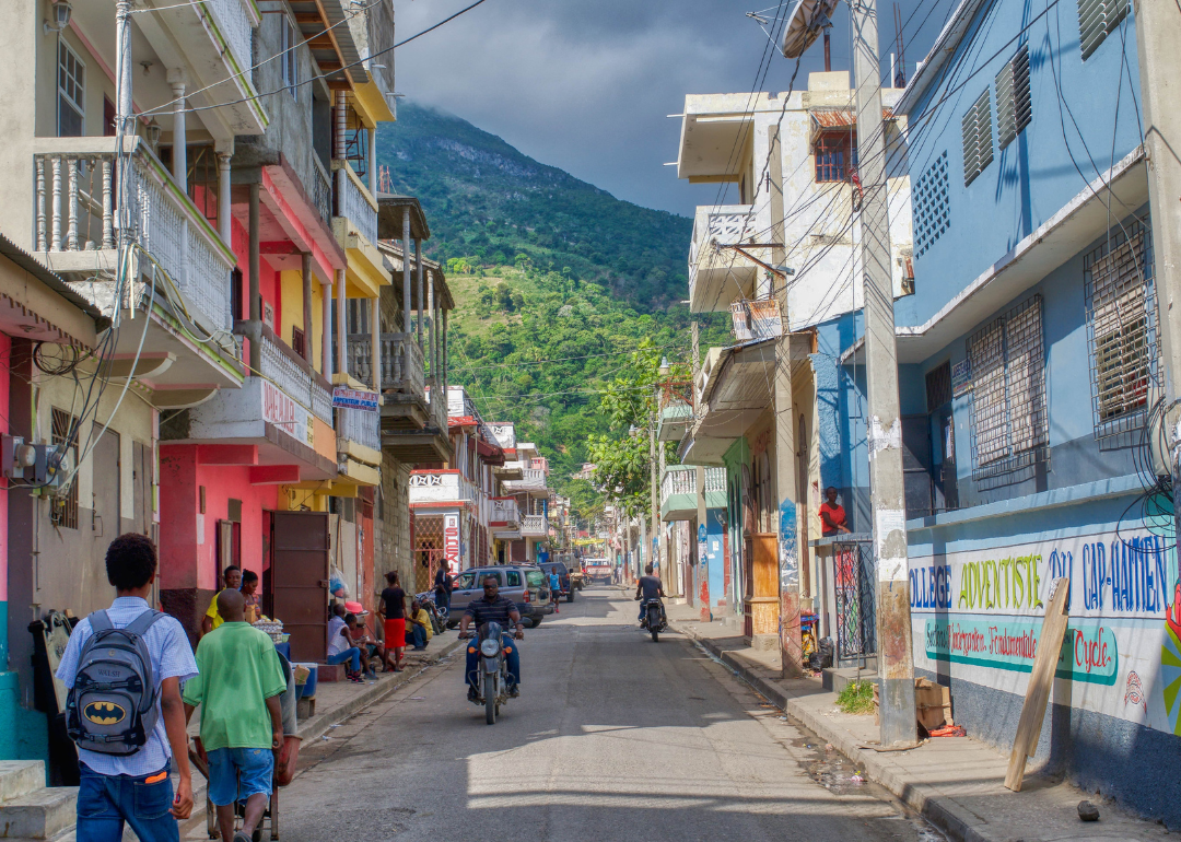 The brightly colored buildings, plentiful balconies, and narrow streets of Cap-Haitien, Haiti