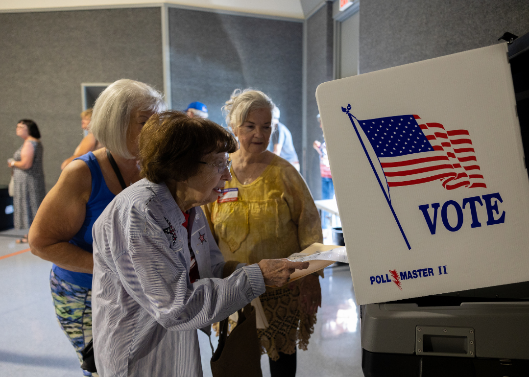 Voters casting their ballots at the Country Acres Baptist Church in Wichita, Kansas, on Tuesday, August 2nd, 2022, as voters decide on a constitutional amendment regarding abortion. 