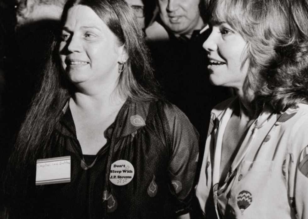 Crystal Lee Sutton stands next to Sally Fields who portrayed Sutton in the film Norma Rae